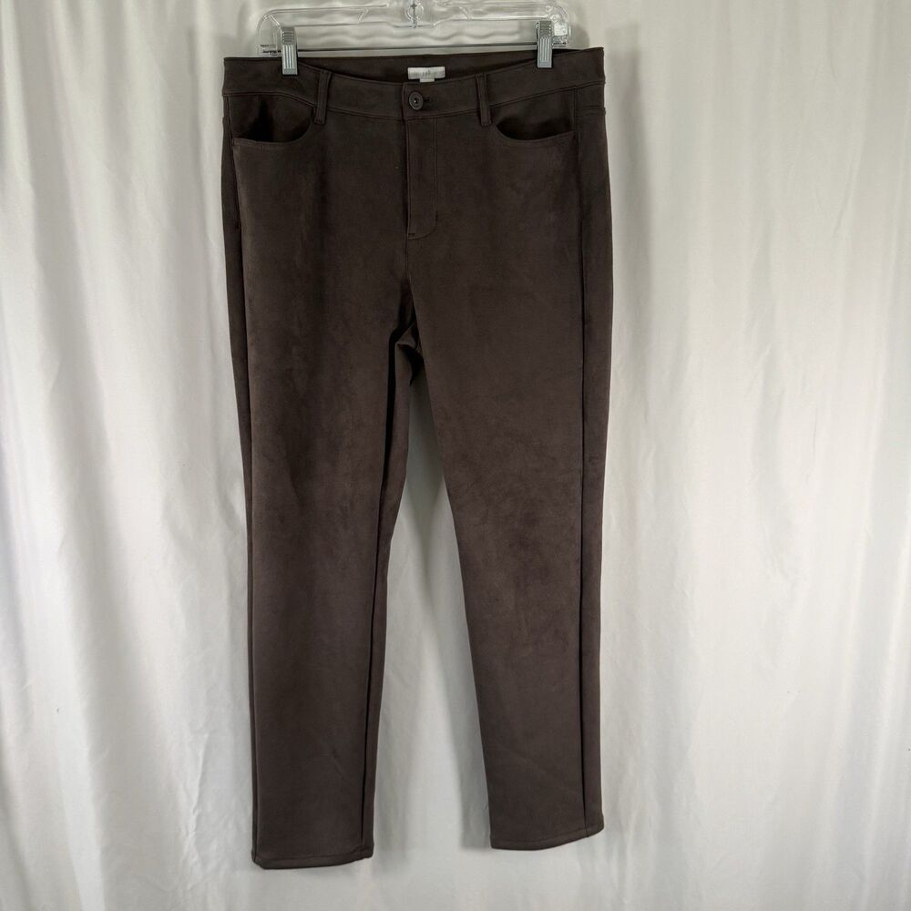 J Jill Faux Suede Pants Women's 12 Brown Skinny Leg Pockets Flat Front